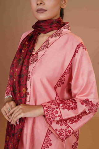 Tussar Chanderi Silk Suit - (Peach)