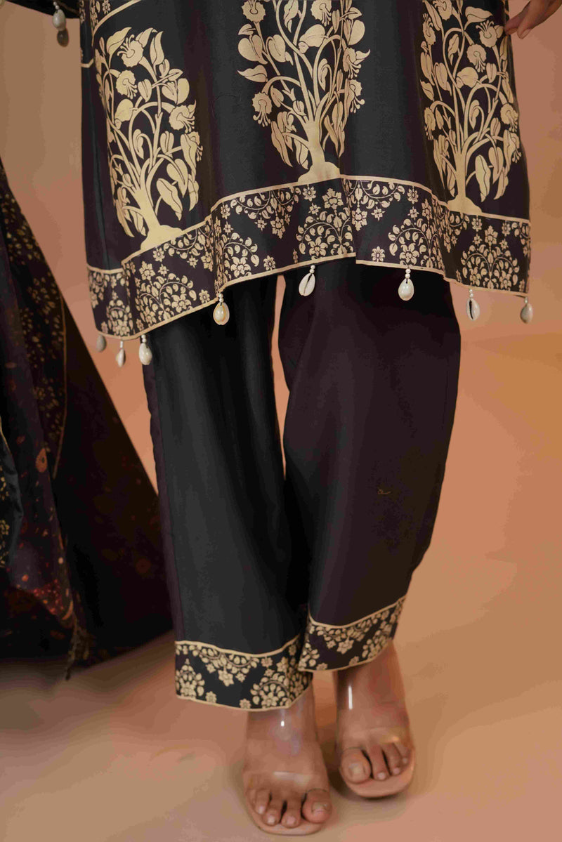 Tussar Chanderi Silk Suit - (Black & Yellow)