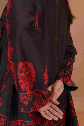 Tussar Chanderi Silk Suit - (Black & Red)