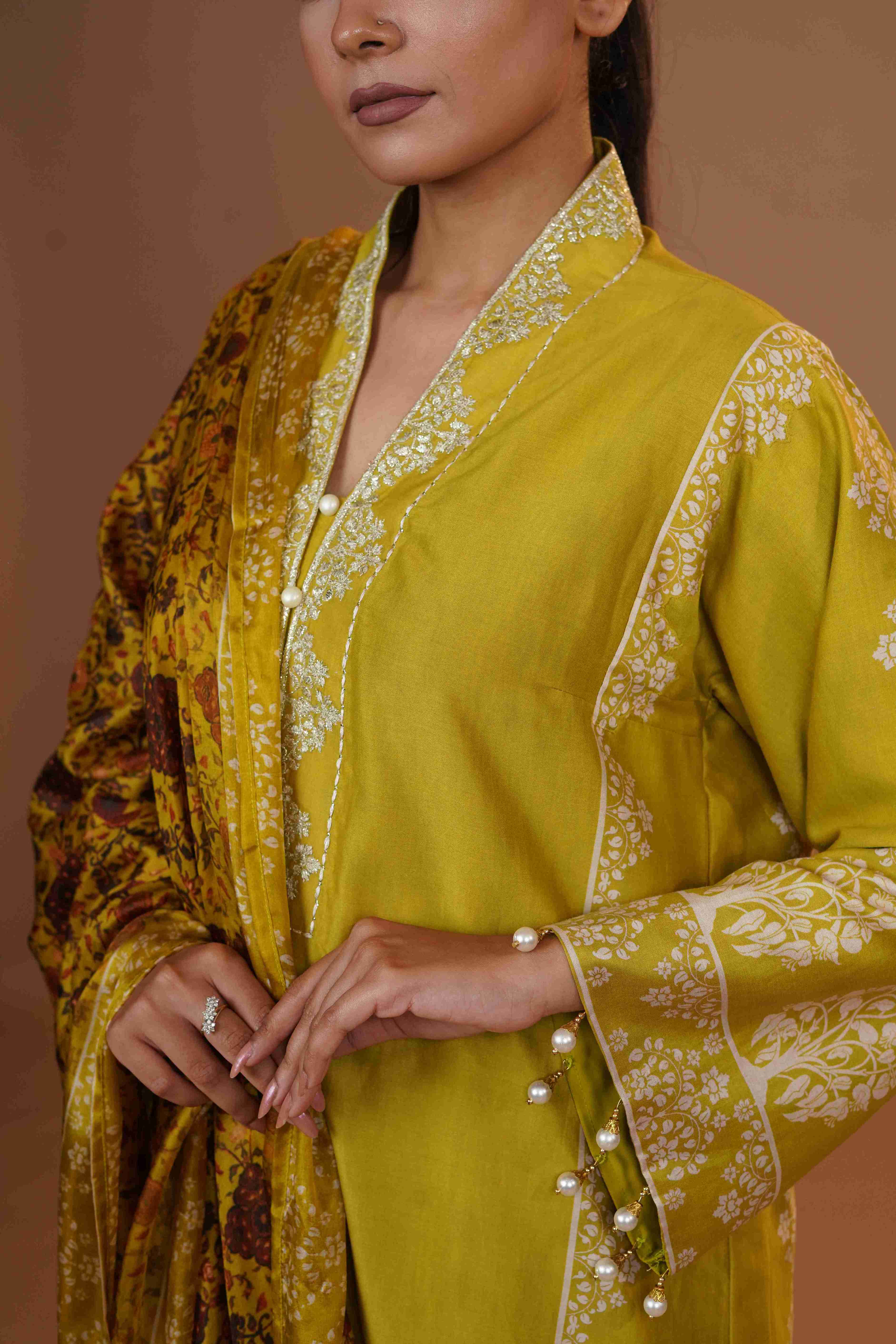 Tussar Chanderi Silk Suit - (Apple Green)