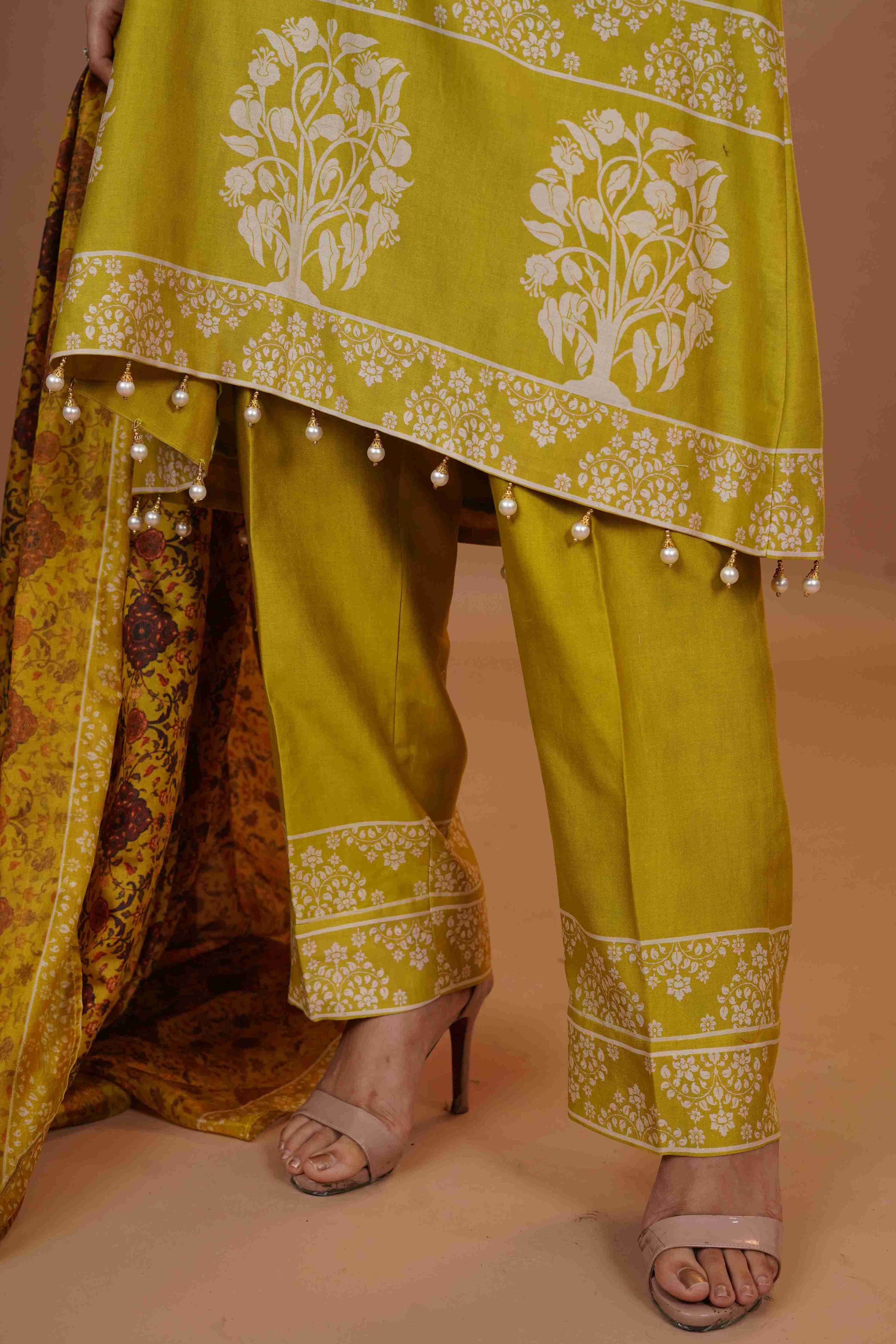 Tussar Chanderi Silk Suit - (Apple Green)