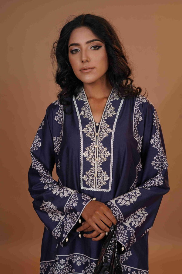 Tussar chanderi Silk Suit - (Royal Blue)