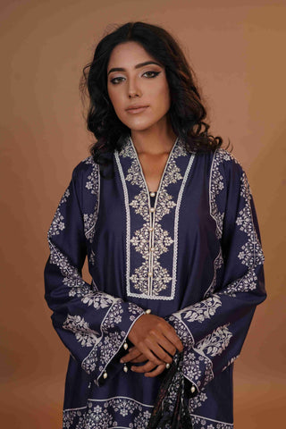 Tussar chanderi Silk Suit - (Royal Blue)