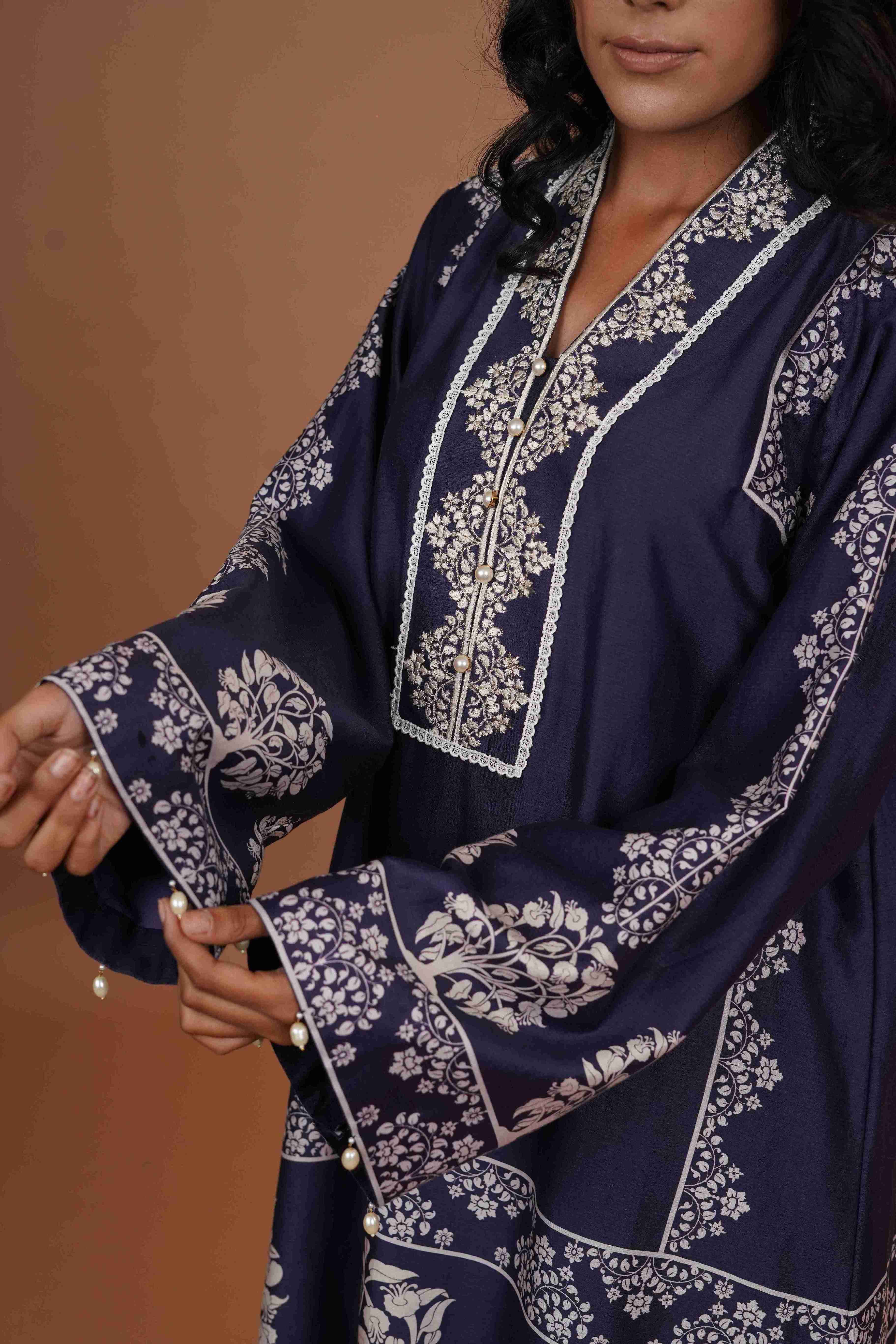 Tussar chanderi Silk Suit - (Royal Blue)