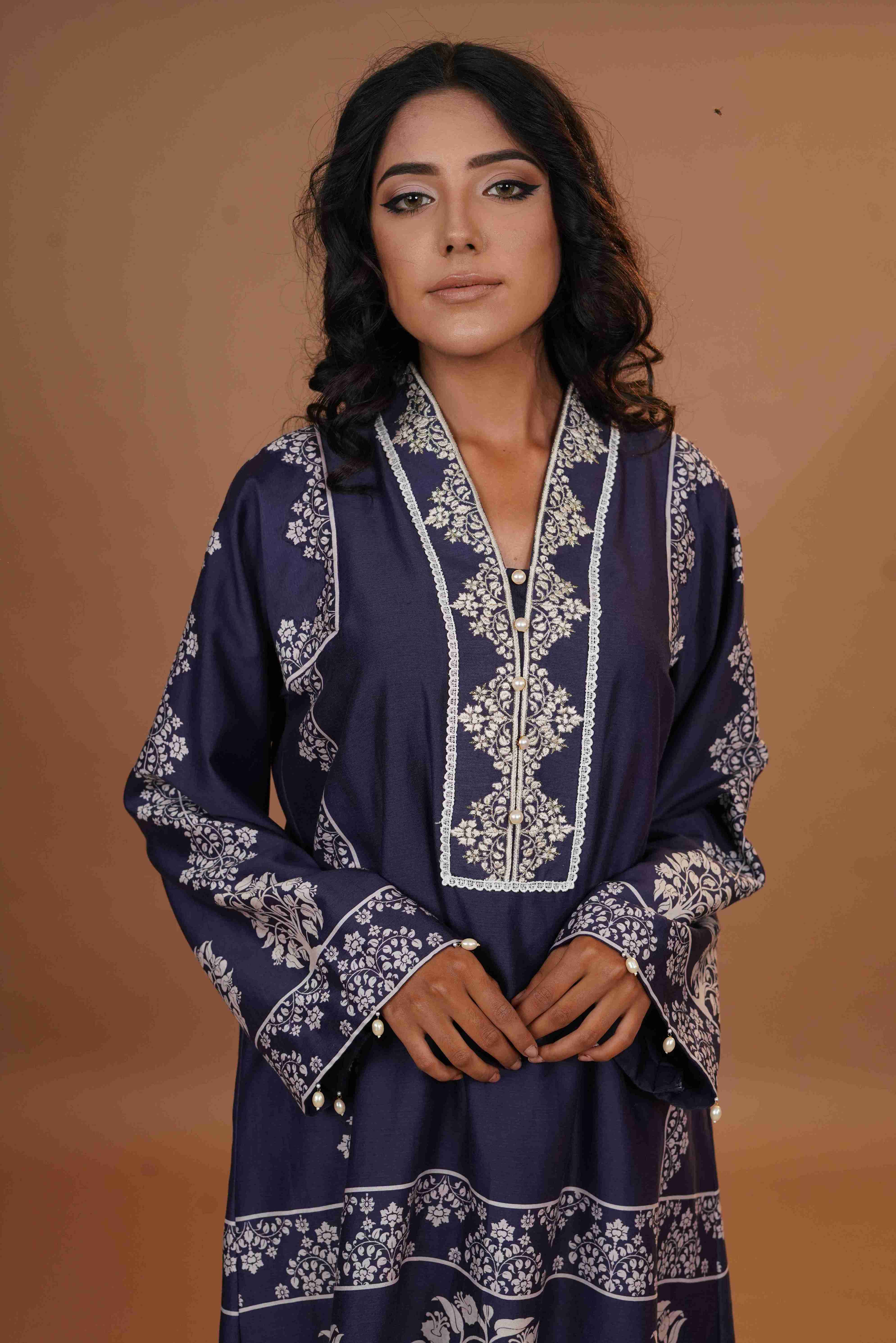 Tussar chanderi Silk Suit - (Royal Blue)