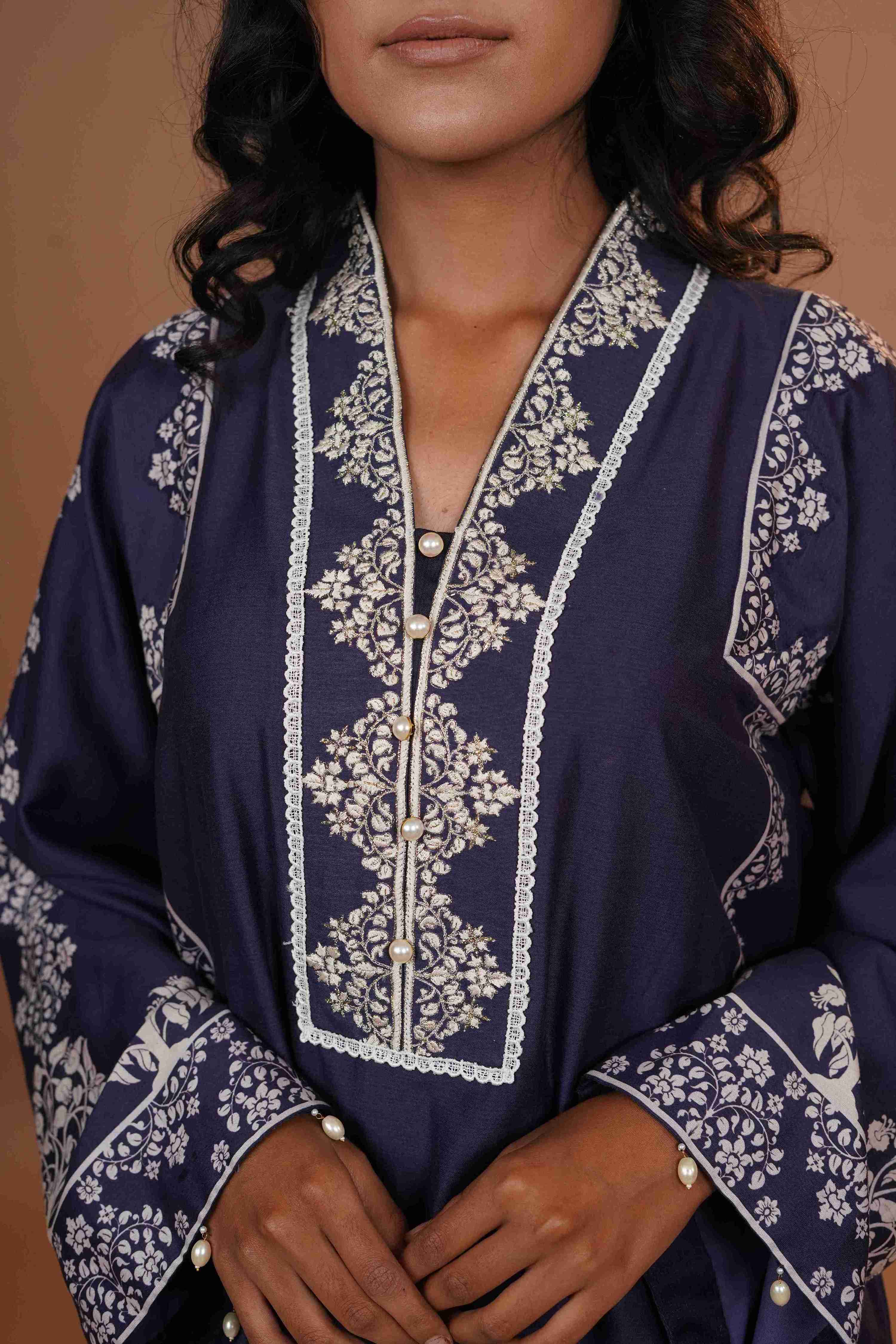 Tussar chanderi Silk Suit - (Royal Blue)
