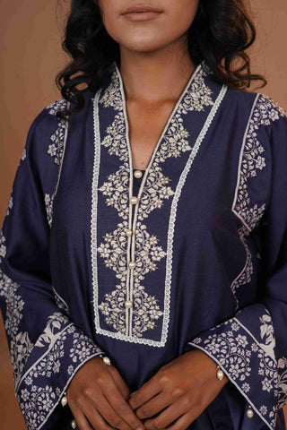 Tussar chanderi Silk Suit - (Royal Blue)