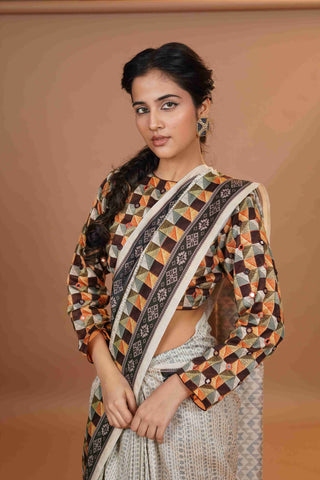 Mahalkari Mirror work Blouse with chanderi saree - (Maroon)