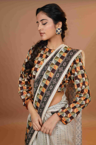 Mahalkari Mirror work Blouse with chanderi saree - (Maroon)