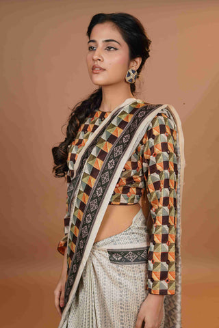 Mahalkari Mirror work Blouse with chanderi saree - (Maroon)