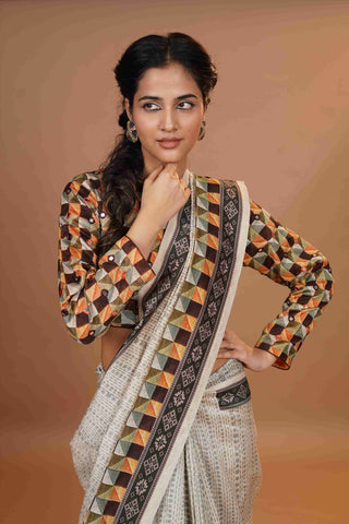 Mahalkari Mirror work Blouse with chanderi saree - (Maroon)