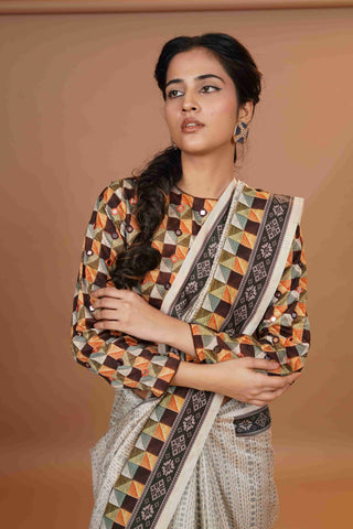 Mahalkari Mirror work Blouse with chanderi saree - (Maroon)