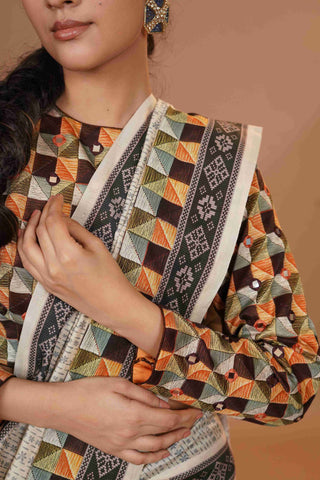 Mahalkari Mirror work Blouse with chanderi saree - (Maroon)