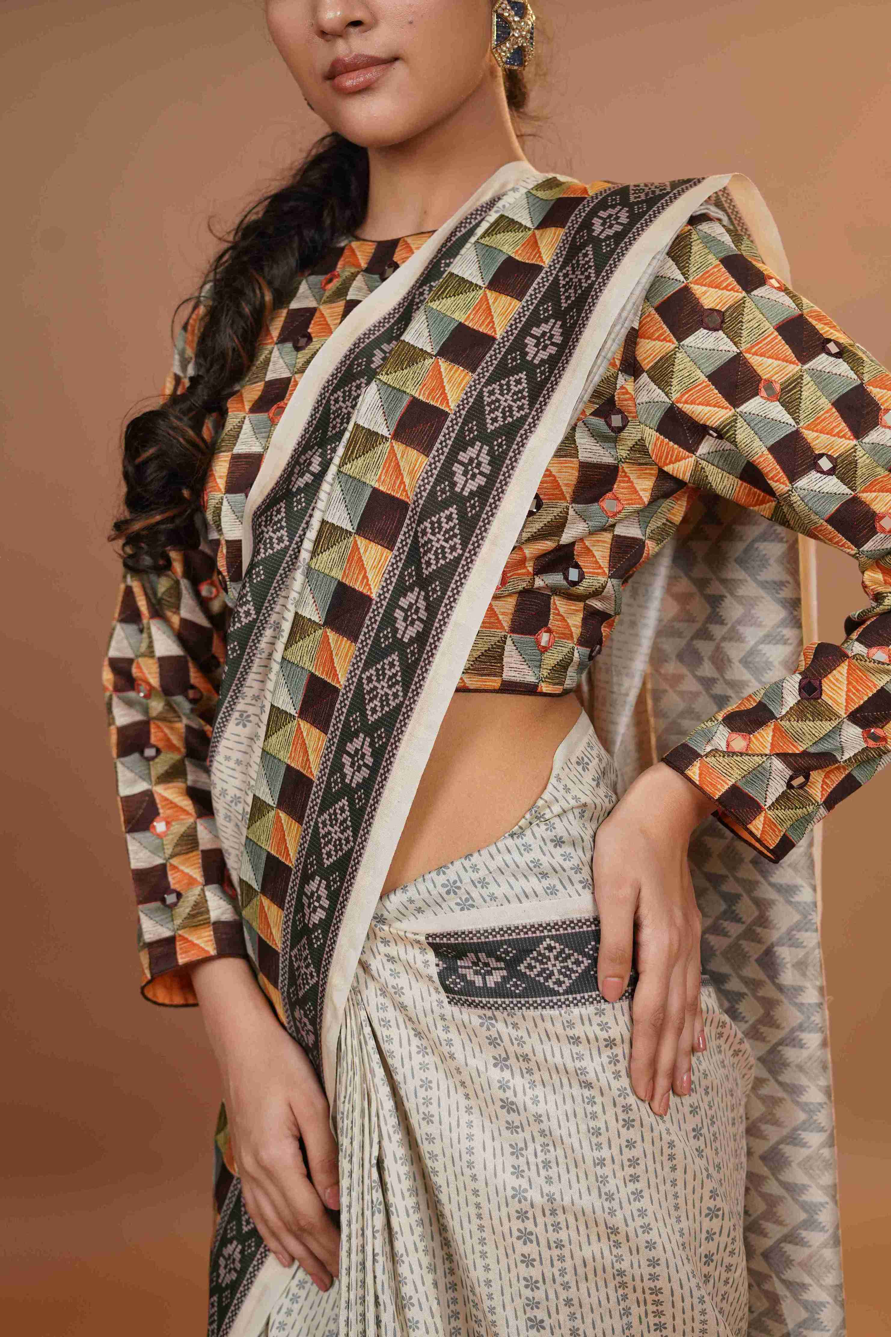 Mahalkari Mirror work Blouse with chanderi saree - (Maroon)