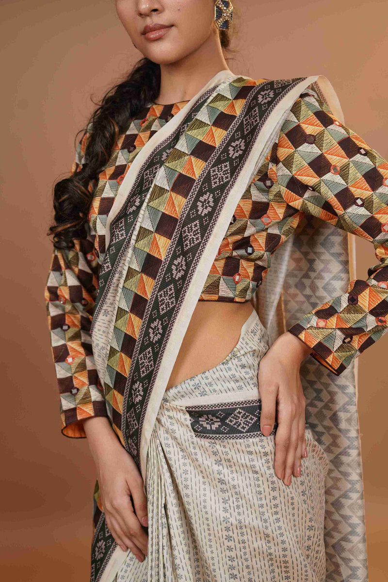 Mahalkari Mirror work Blouse with chanderi saree - (Maroon)