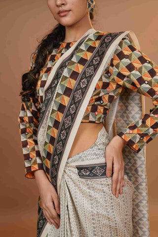 Mahalkari Mirror work Blouse with chanderi saree - (Maroon)