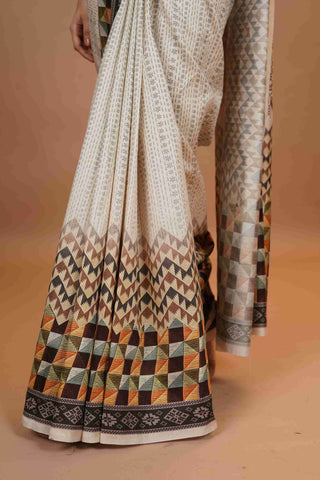 Mahalkari Mirror work Blouse with chanderi saree - (Maroon)