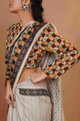 Mahalkari Mirror work Blouse with chanderi saree - (Maroon)