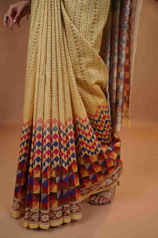 Mahalkari Mirror work Blouse with chanderi saree - (Dark beige/brown)