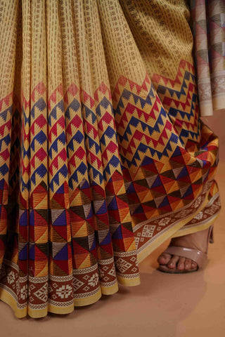 Mahalkari Mirror work Blouse with chanderi saree - (Dark beige/brown)