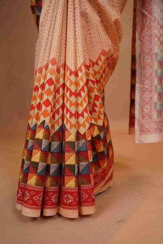 Mahalkari Mirror work Blouse with chanderi saree - (Nude/Red)