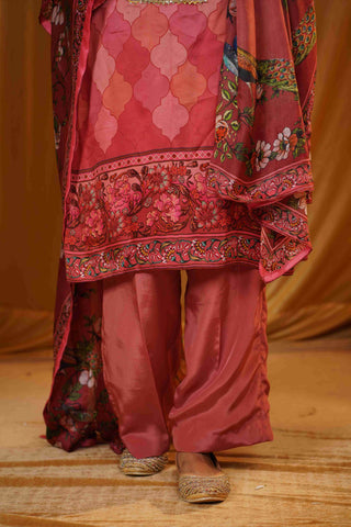Silk Satin Mahakari Rangrez print - (Peach)