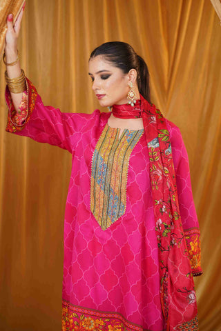 Silk Satin Mahakari Rangrez print - (Hot Pink)
