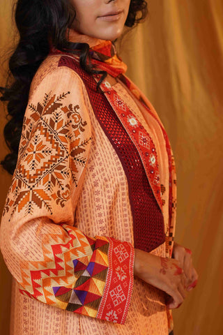 Mahalkari Kantha work jacket - (Cream/red)