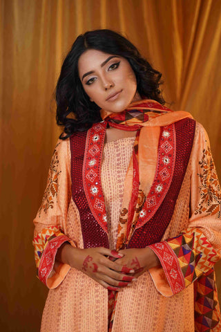 Mahalkari Kantha work jacket - (Cream/red)