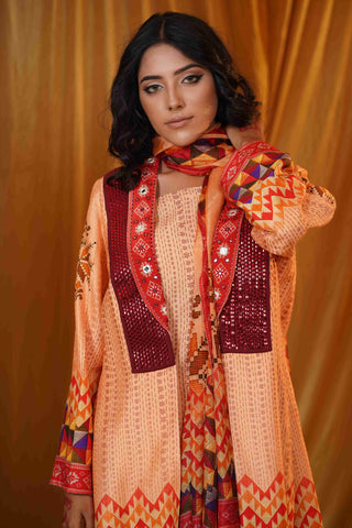 Mahalkari Kantha work jacket - (Cream/red)