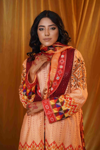 Mahalkari Kantha work jacket - (Cream/red)