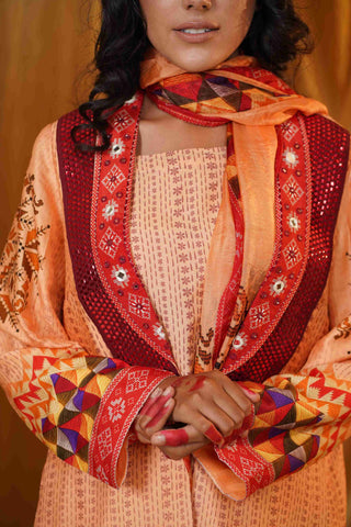 Mahalkari Kantha work jacket - (Cream/red)
