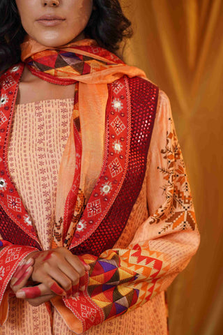Mahalkari Kantha work jacket - (Cream/red)