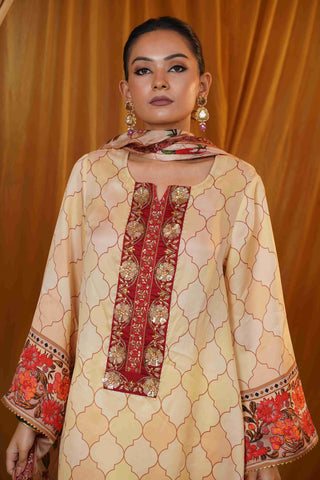 Silk Satin Mahakari Rangrez print - Cream