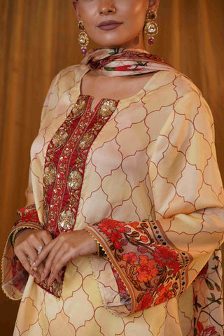 Silk Satin Mahakari Rangrez print - Cream