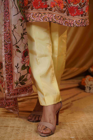Silk Satin Mahakari Rangrez print - Cream
