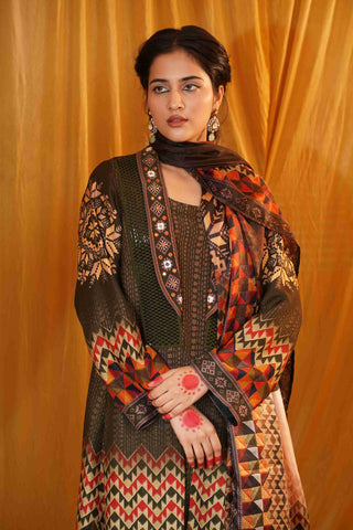 Mahalkari Kantha work jacket - Olive Green