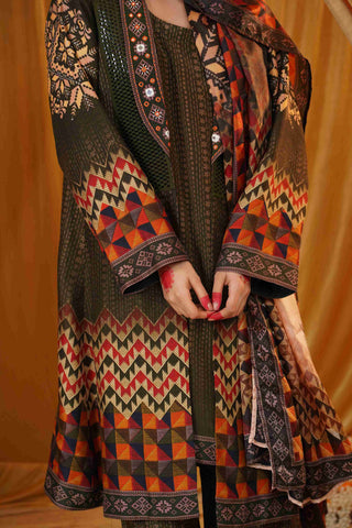 Mahalkari Kantha work jacket - Olive Green