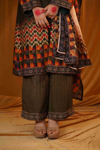 Mahalkari Kantha work jacket - Olive Green