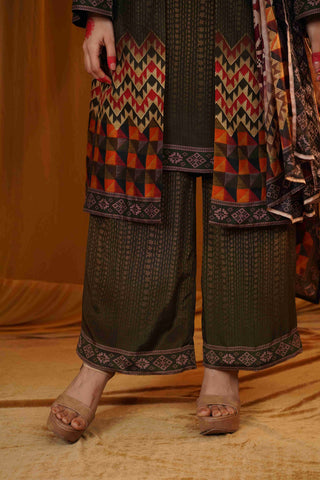 Mahalkari Kantha work jacket - Olive Green