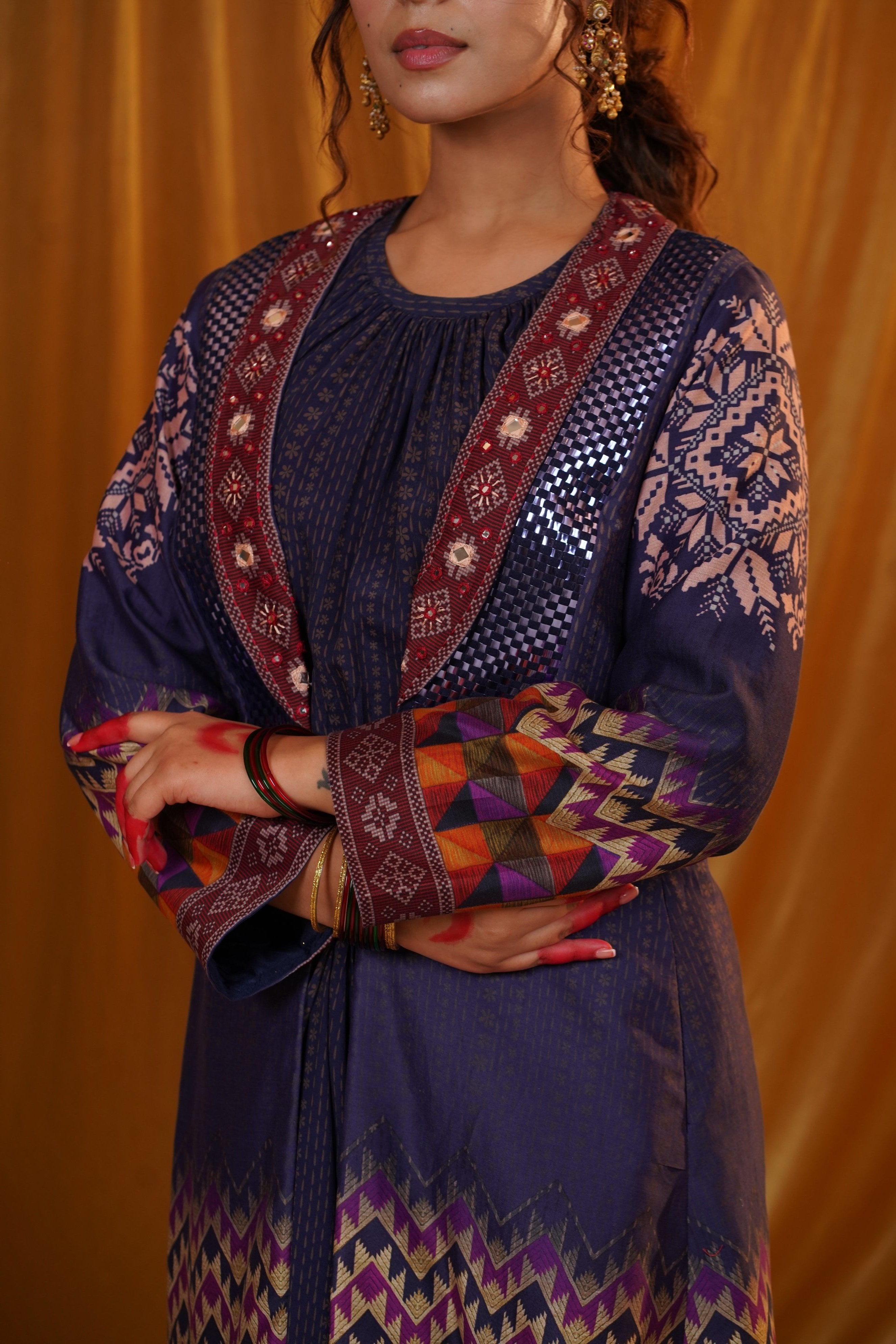 Mahalakari kantha work jacket - Blue