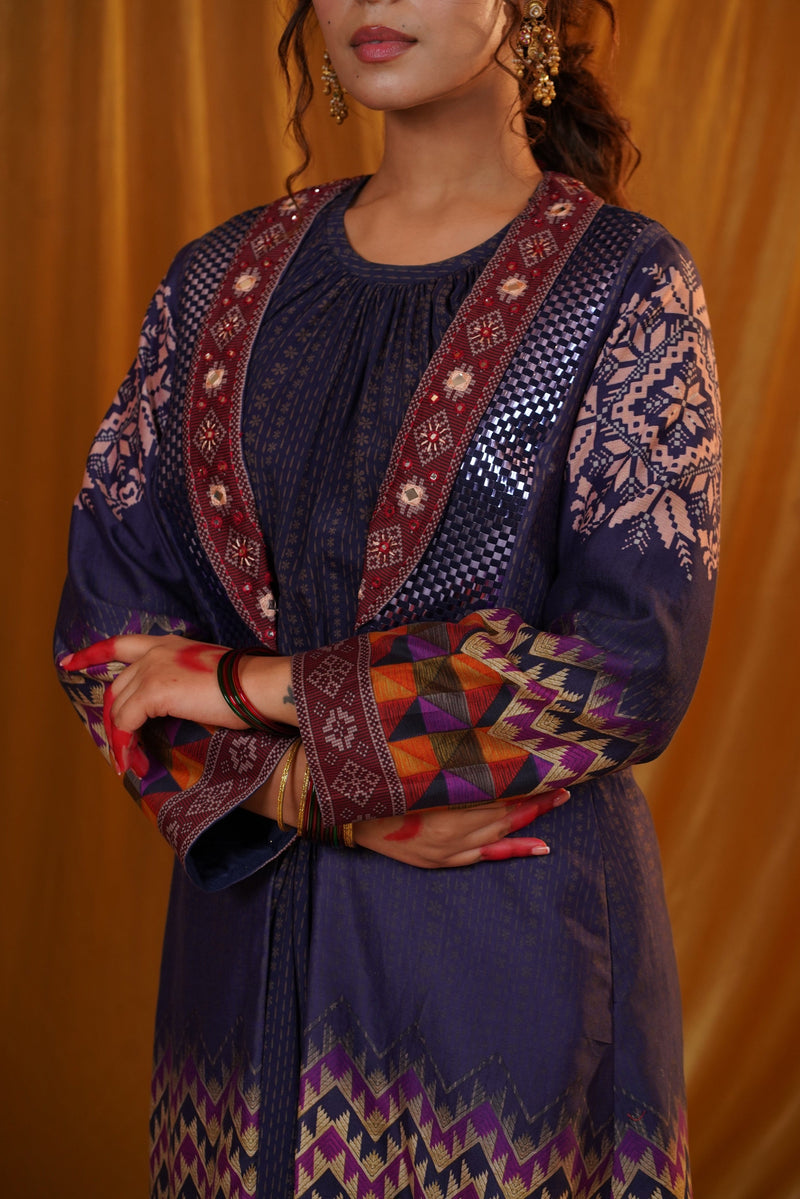 Mahalakari kantha work jacket - Blue