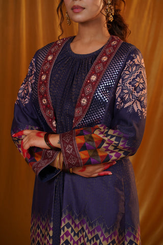 Mahalakari kantha work jacket - Blue