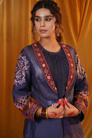 Mahalakari kantha work jacket - Blue