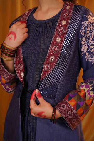Mahalakari kantha work jacket - Blue