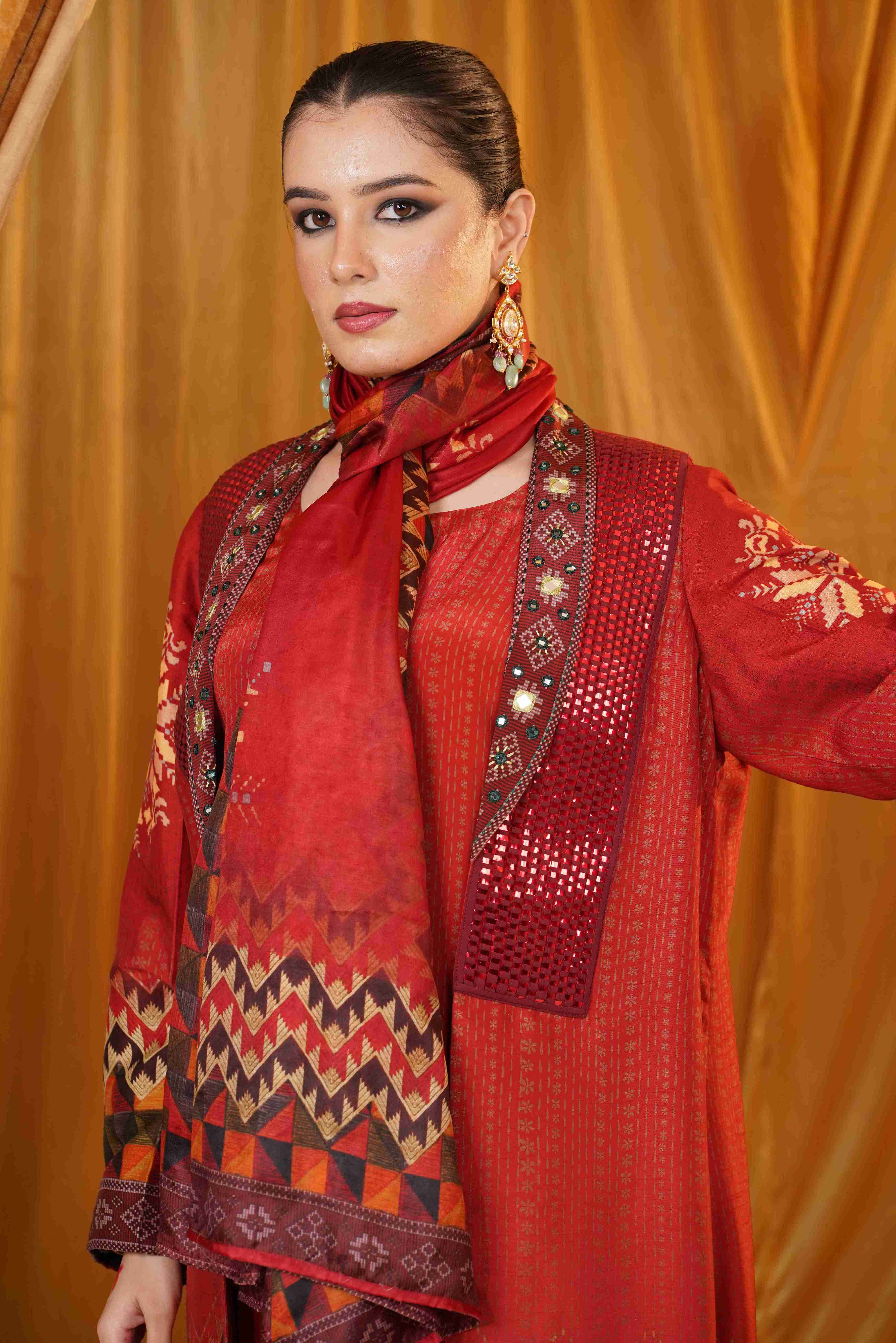 Mahalkari Kantha work jacket - Maroon