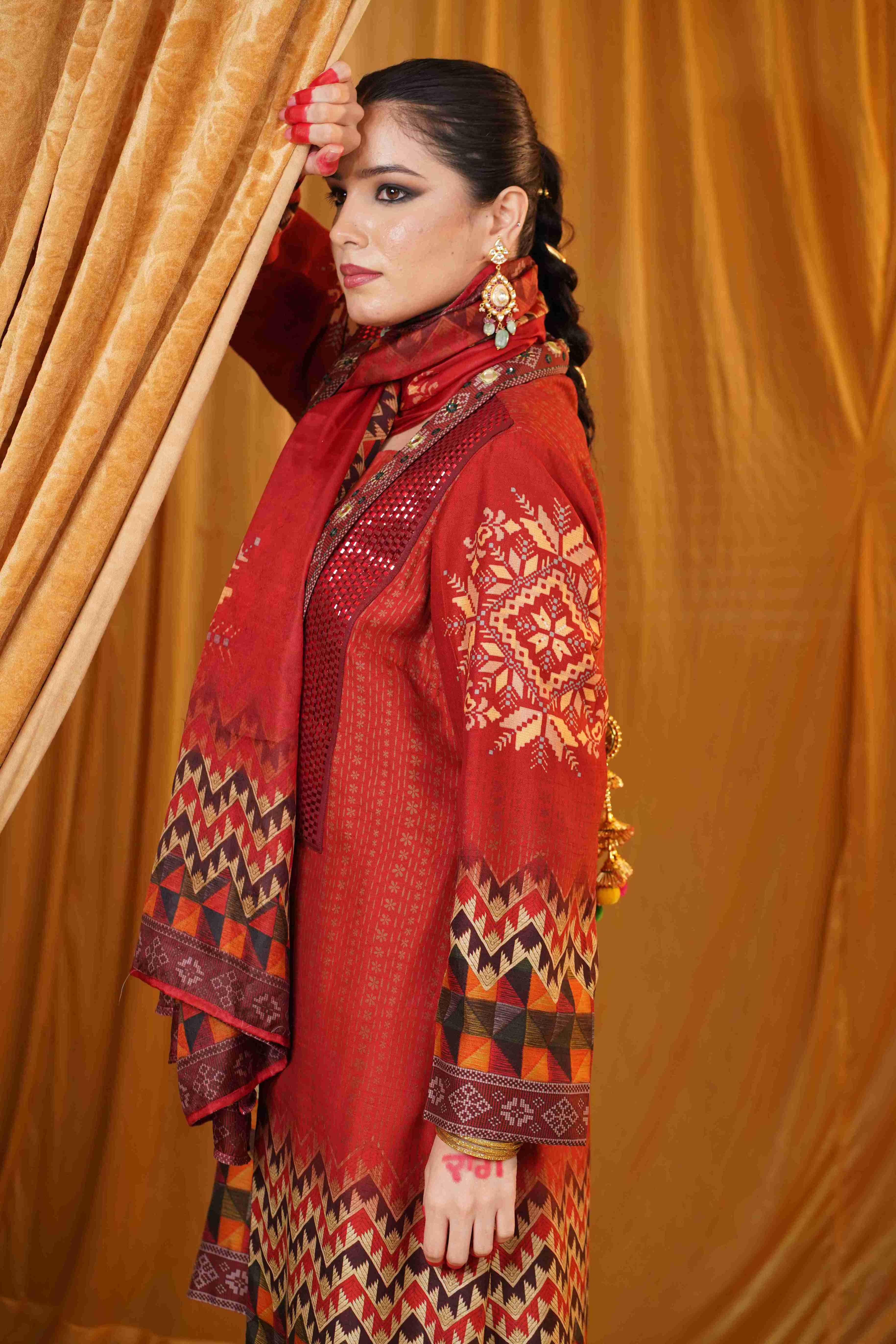 Mahalkari Kantha work jacket - Maroon