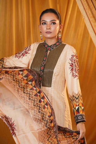 Mahalakari kantha work jacket - Beige/Green