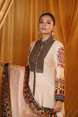 Mahalakari kantha work jacket - Beige/Green