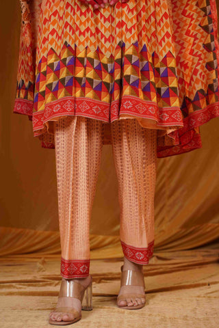 Mahalkari kantha and mirror work suit - Cream & Red